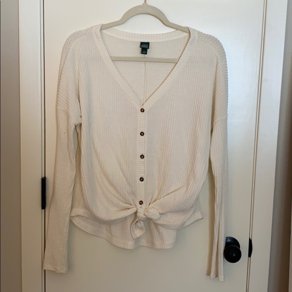 Button Down Tie Waffle Shirt